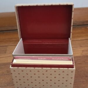 Avon Recipe Box with Red Interior and Cream Patterned Exterior